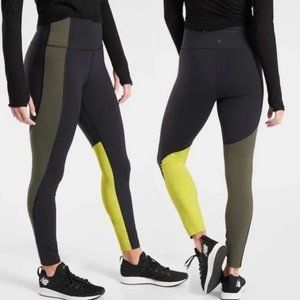 ATHLETA ASYM Colorblock SuperSonic 7/8 Legging Black Olive Green Neon XSMALL